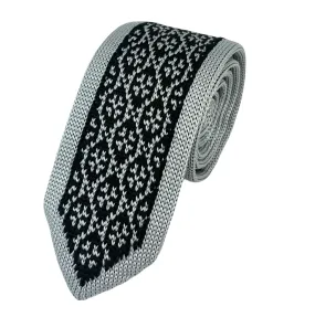 Grey and Black Patterned Knit Tie by Paul Malone