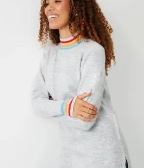 Grey Audrey Rainbow Trim Tunic Jumper