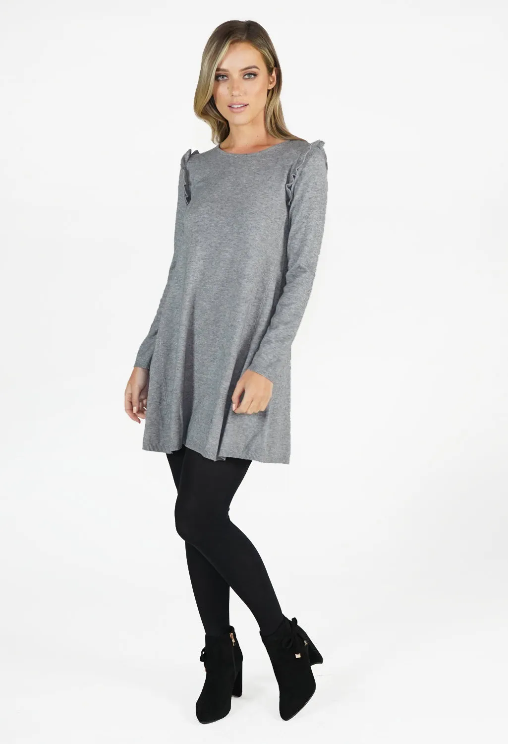 Grey Fit and Flare Knit Dress