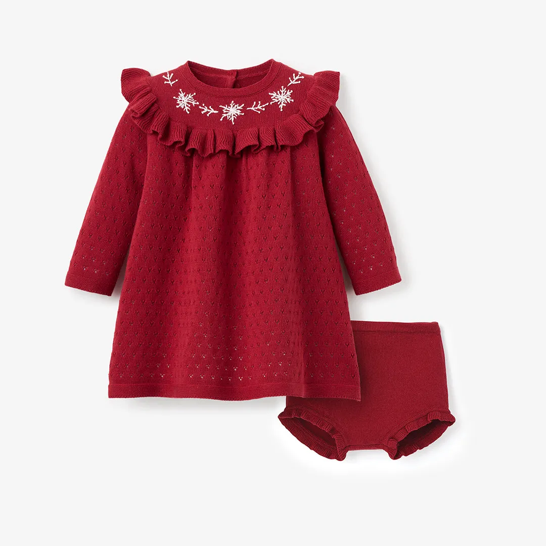 Hand Embroidered Snowflake Dress & Bloomer Set