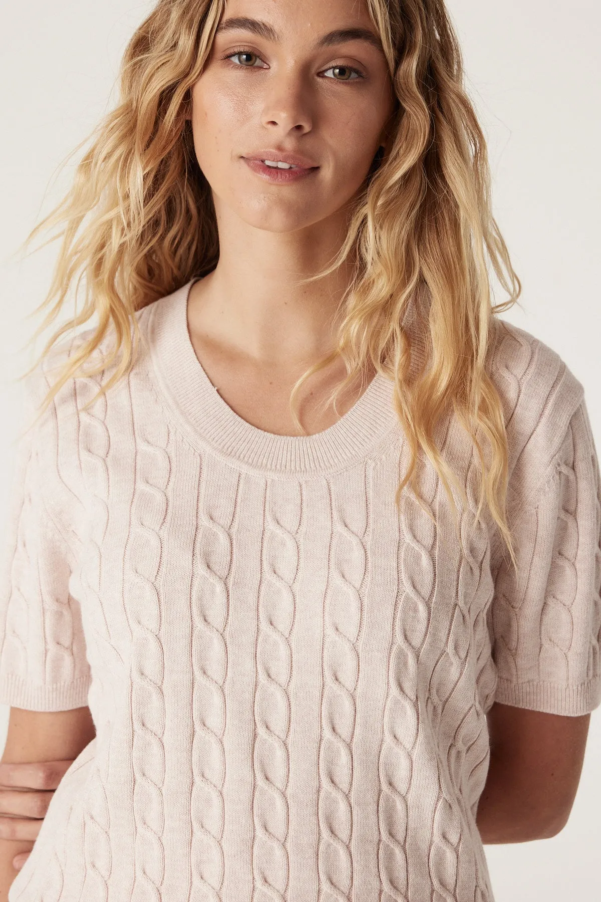 Heritage Cotton Cable Tee - Pale Pink