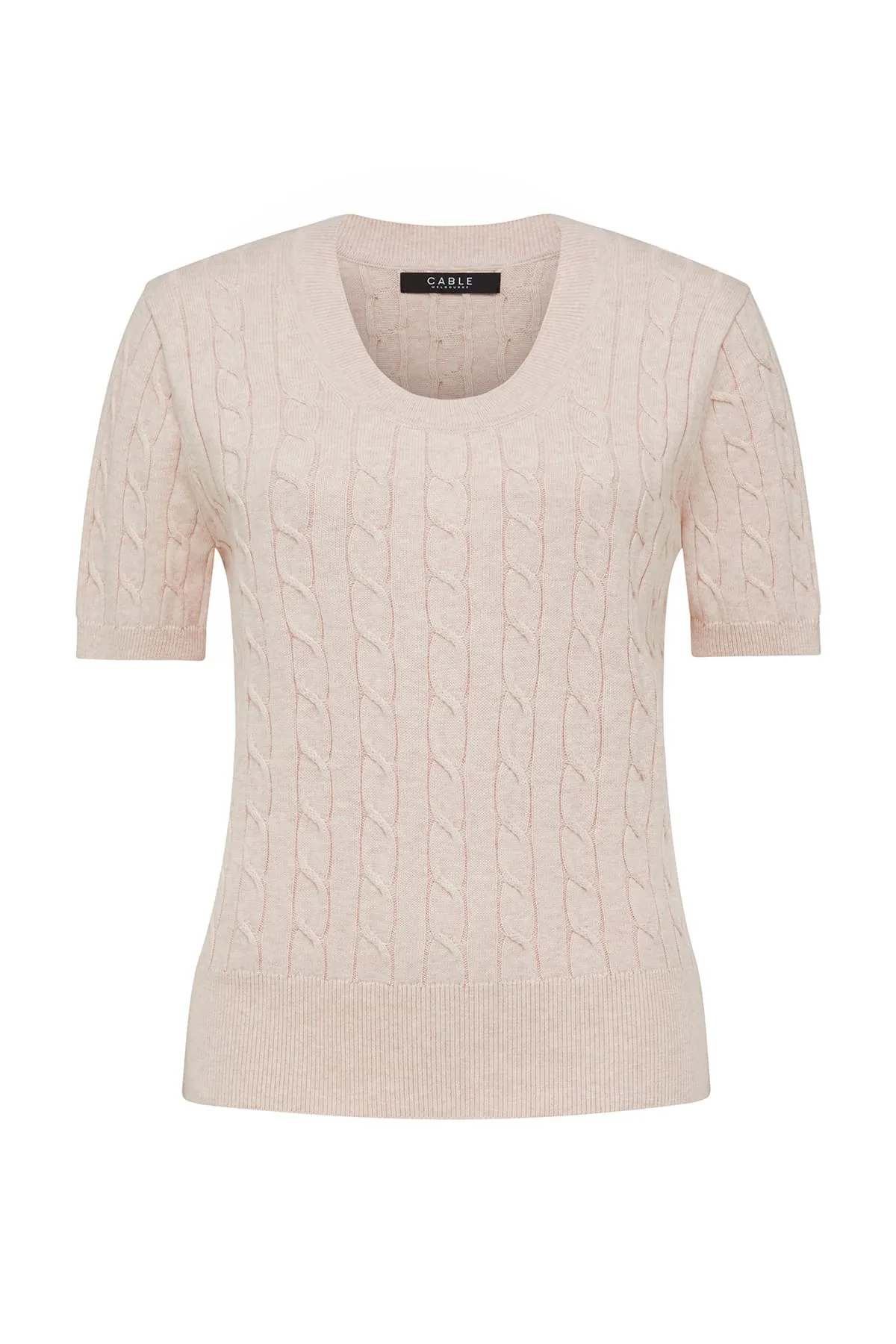 Heritage Cotton Cable Tee - Pale Pink