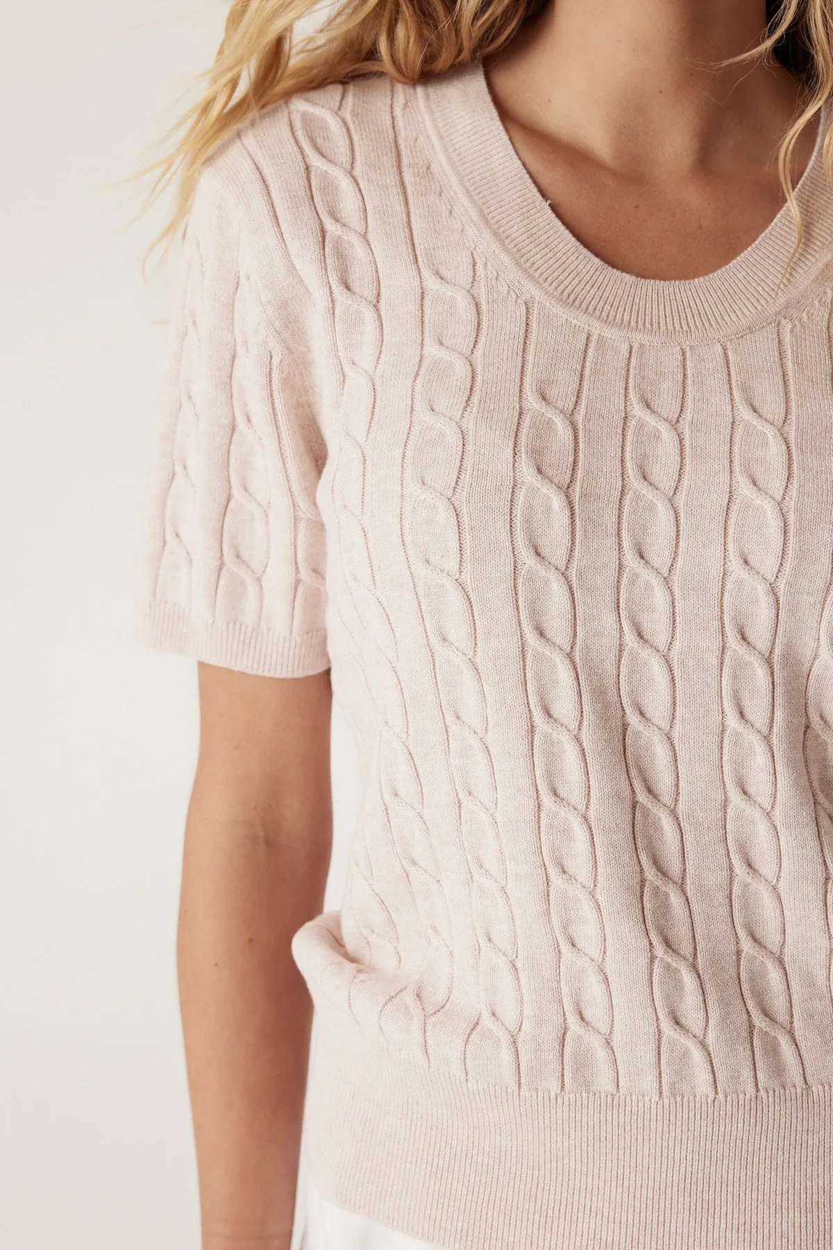 Heritage Cotton Cable Tee - Pale Pink