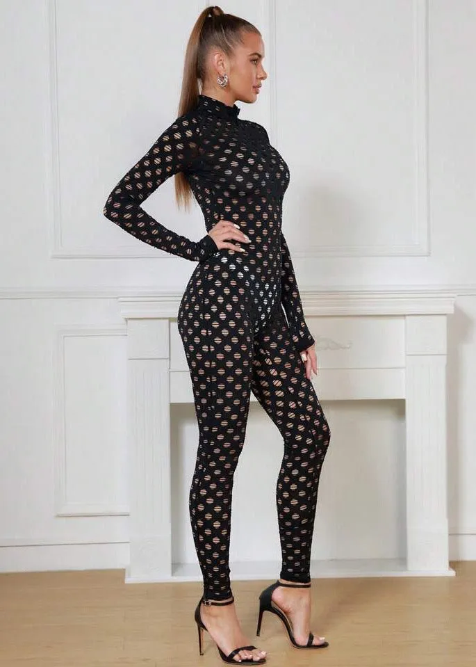 Hollow Out Long Sleeved Unitard Jumpsuit