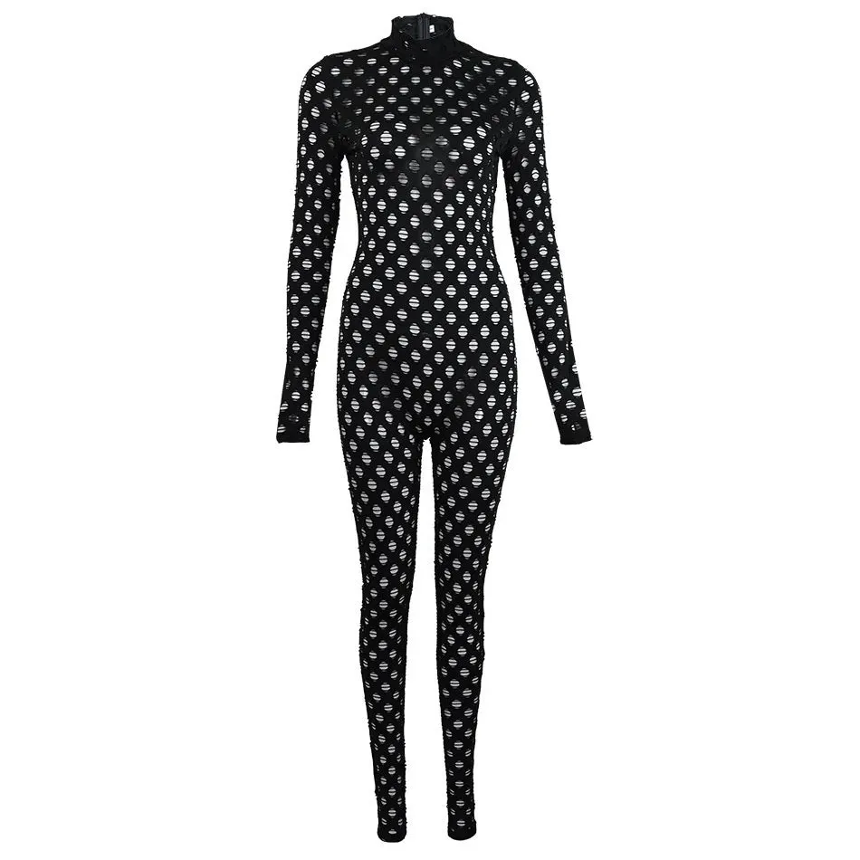 Hollow Out Long Sleeved Unitard Jumpsuit