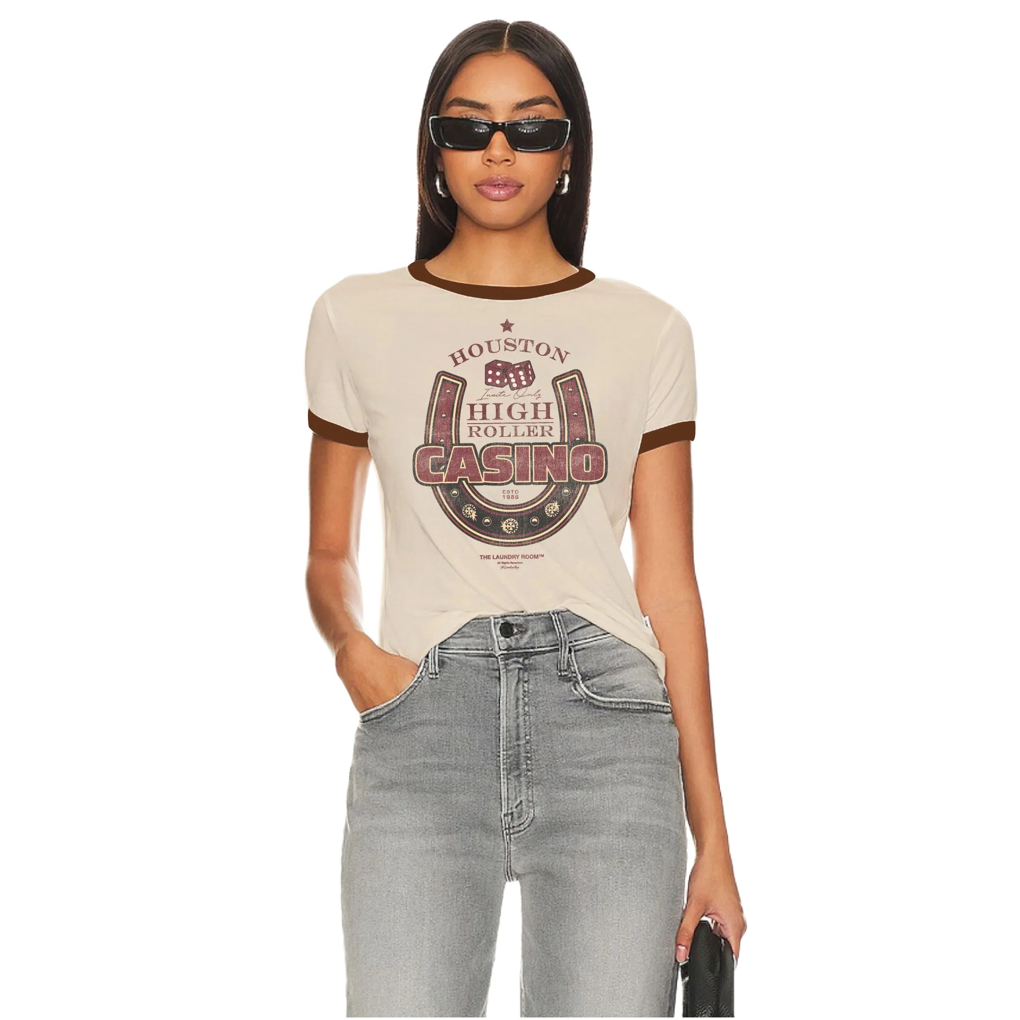 Houston High Roller Casino - Perfect Ringer Tee - Bone & Brown