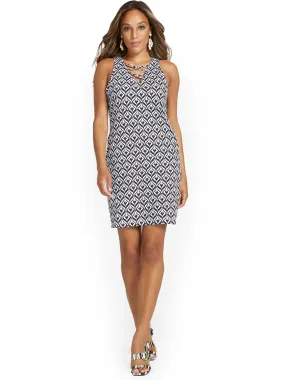 Ikat-Print Lattice Cotton Shift Dress - City Knits