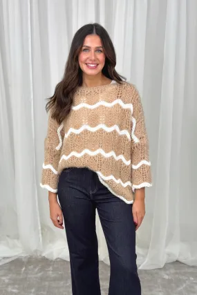 Indie Open Knit Jumper In Tan Mix