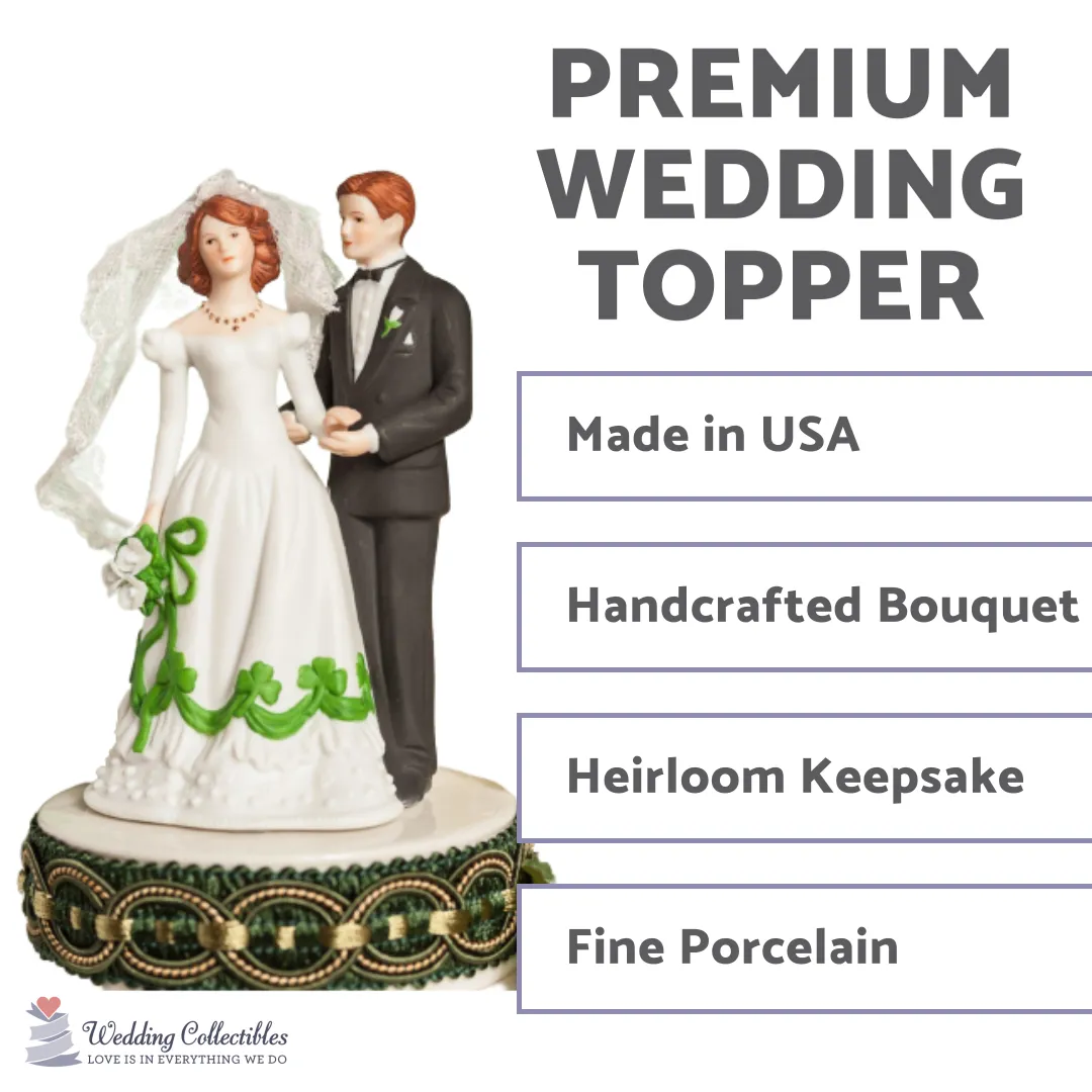 Irish Bride and Groom Shamrock Accent Wedding Cake Topper