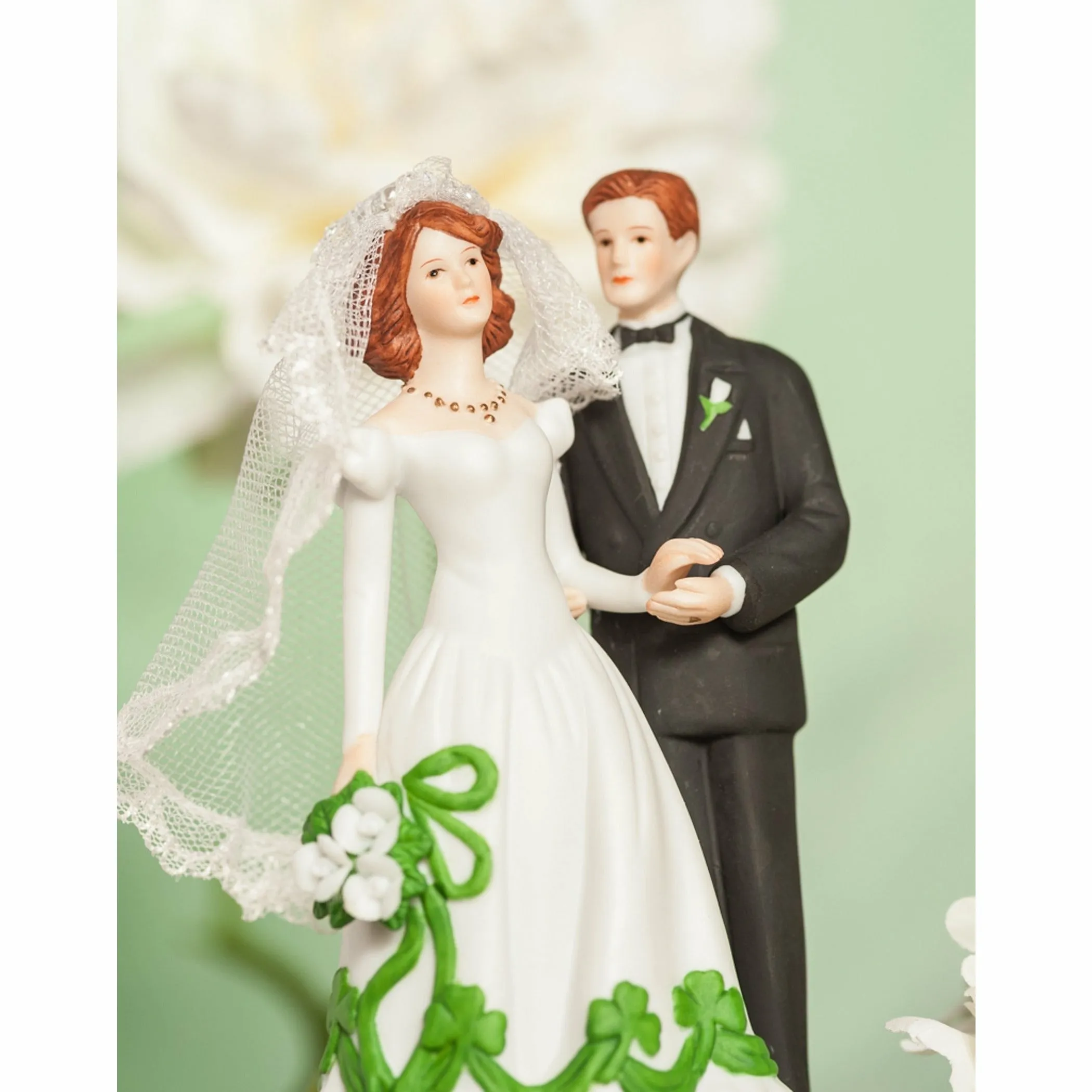 Irish Bride and Groom Shamrock Accent Wedding Cake Topper