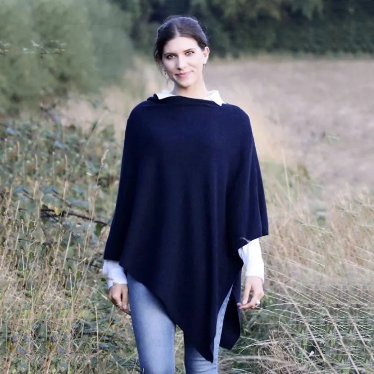 Italian Wool/Cashmere Mix Midnight Blue Poncho from Cadenza