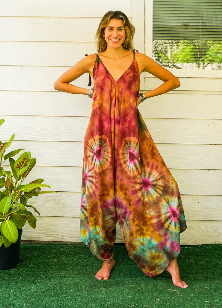 J88- Hand Dyed Wide Leg Boho Hippie Jumpsuits Rompers Pants with Pockets