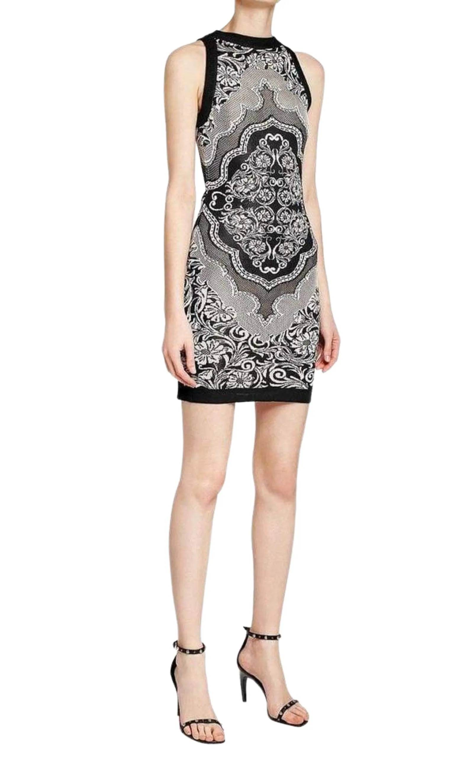 Jacquard Lace Print Mini Dress