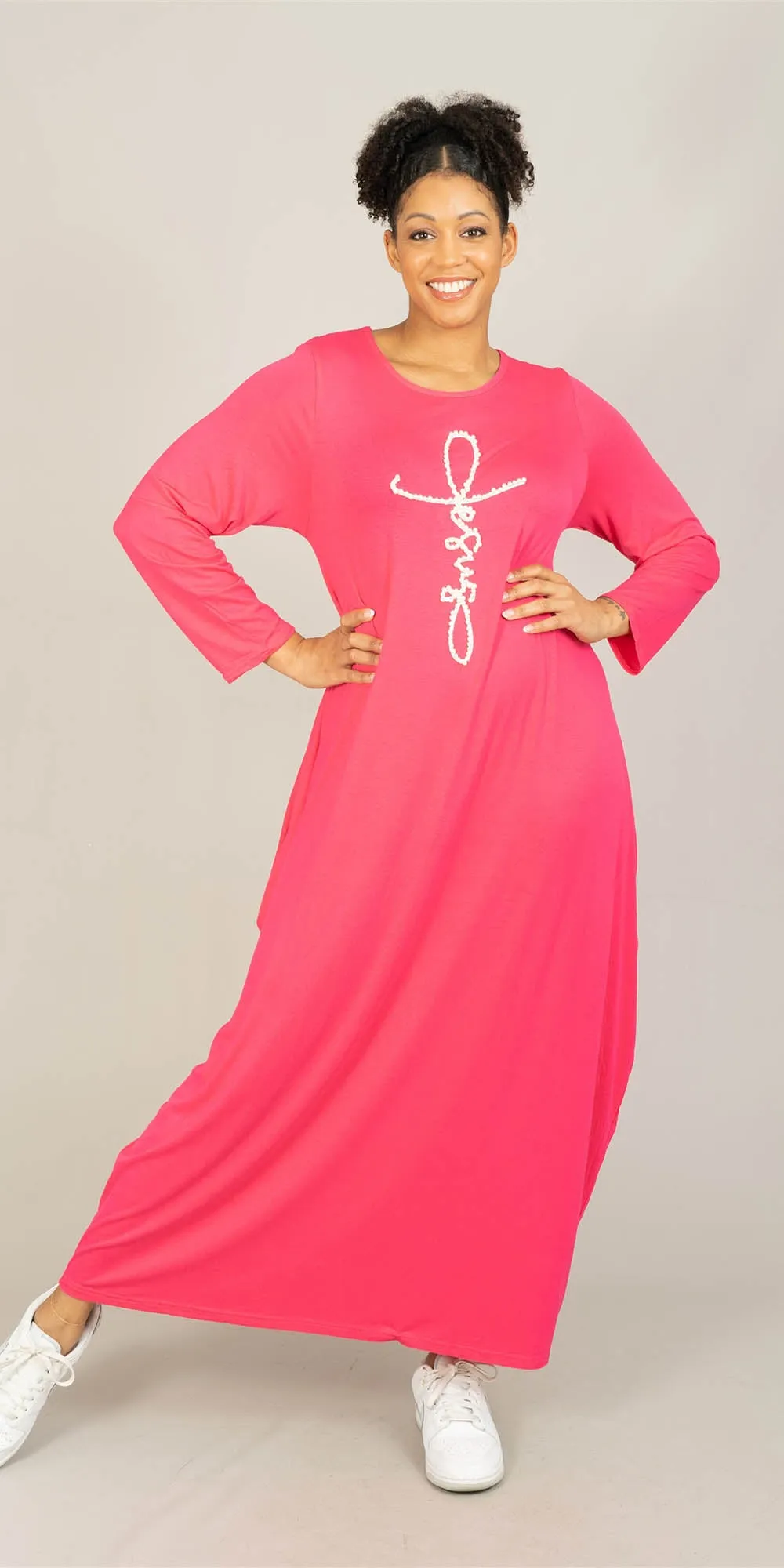 KaraChic CHH23055LS - Fuchsia - Pearl Embellished Knit Maxi Dress