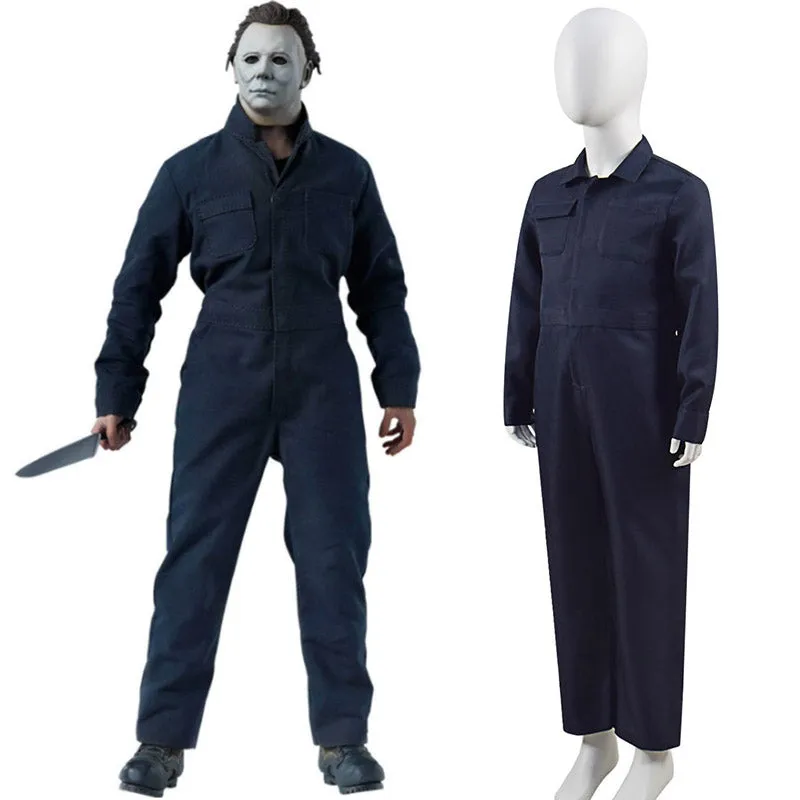 Kids Michael Myers Costume Horror Killer Cosplay Blue Jumpsuit Halloween Outfit