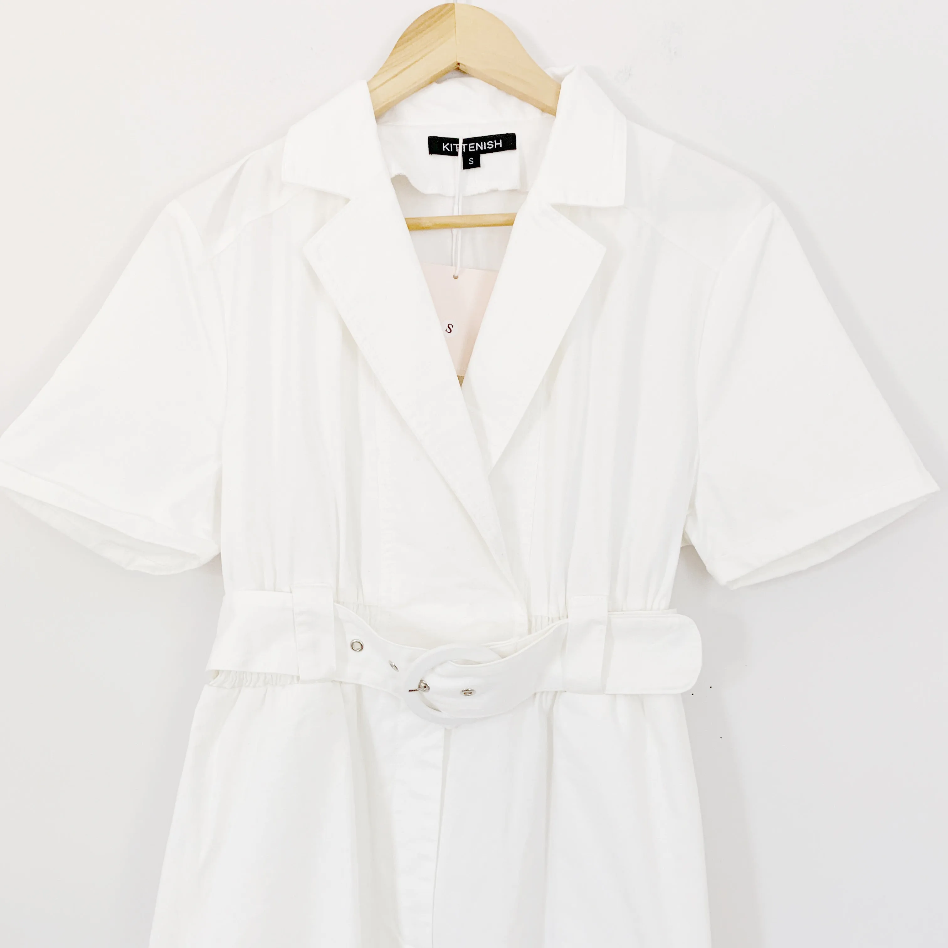 Kittenish White Short Sleeve Belted Jumpsuit NWT- Size S