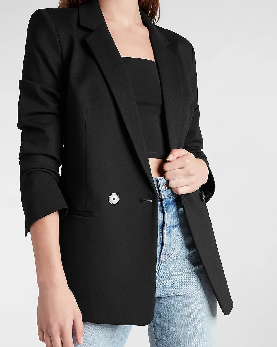 Knit Double Breasted Boyfriend Blazer in Pitch Black