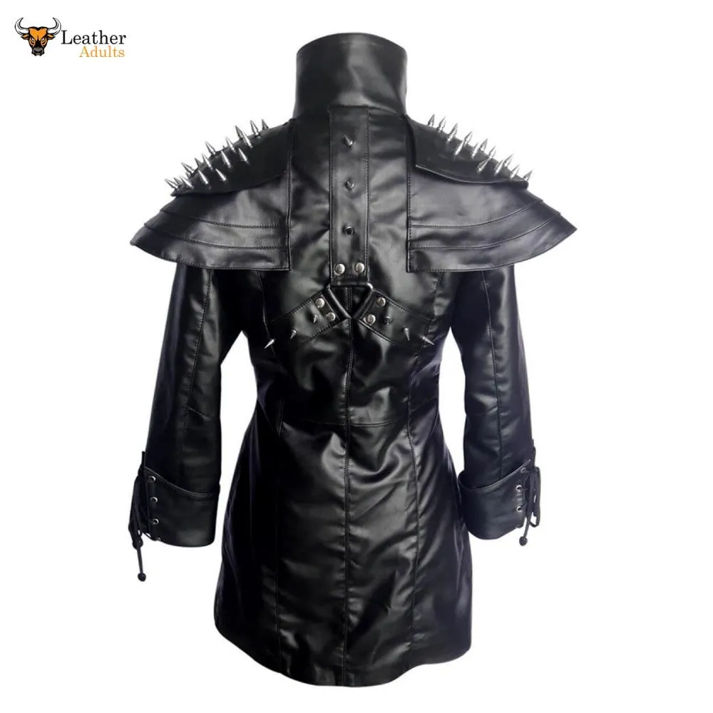 LADIES BLACK REAL SHEEP LEATHER STEAMPUNK GOTHIC COAT T25