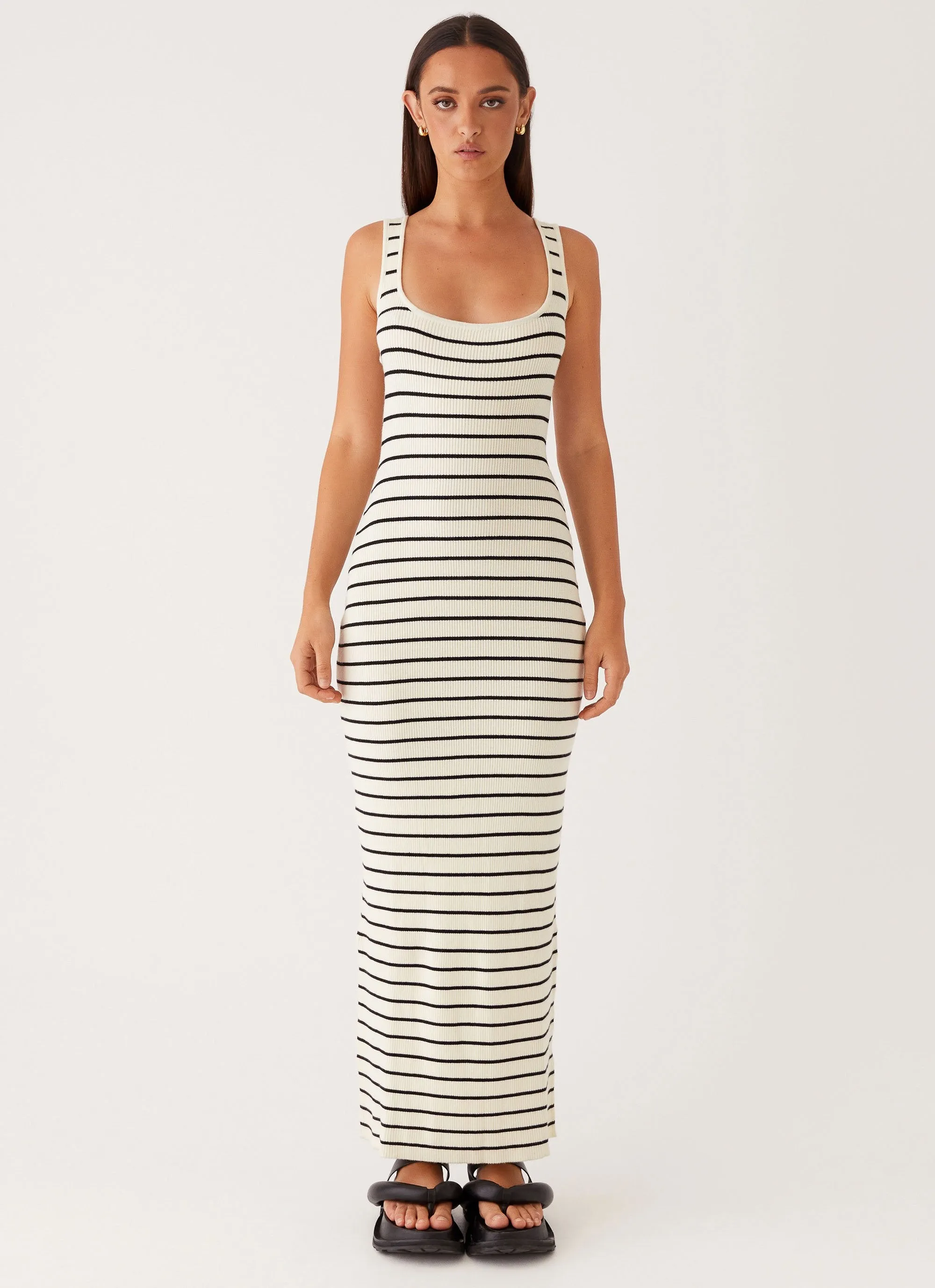 Lianna Stripe Maxi Dress - Ivory Black Stripe