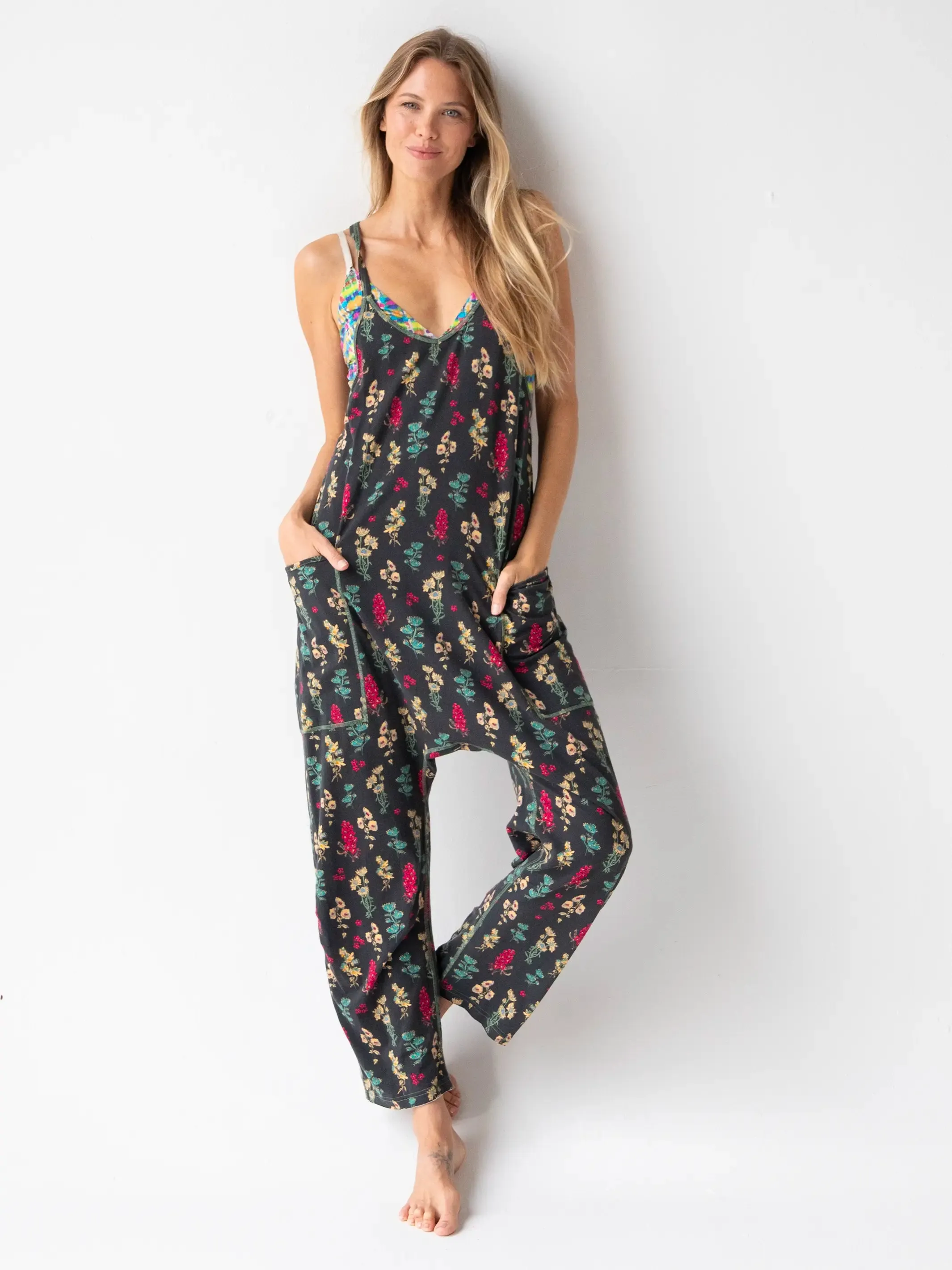 Lucy Jumpsuit - Charcoal Pink Bouquets