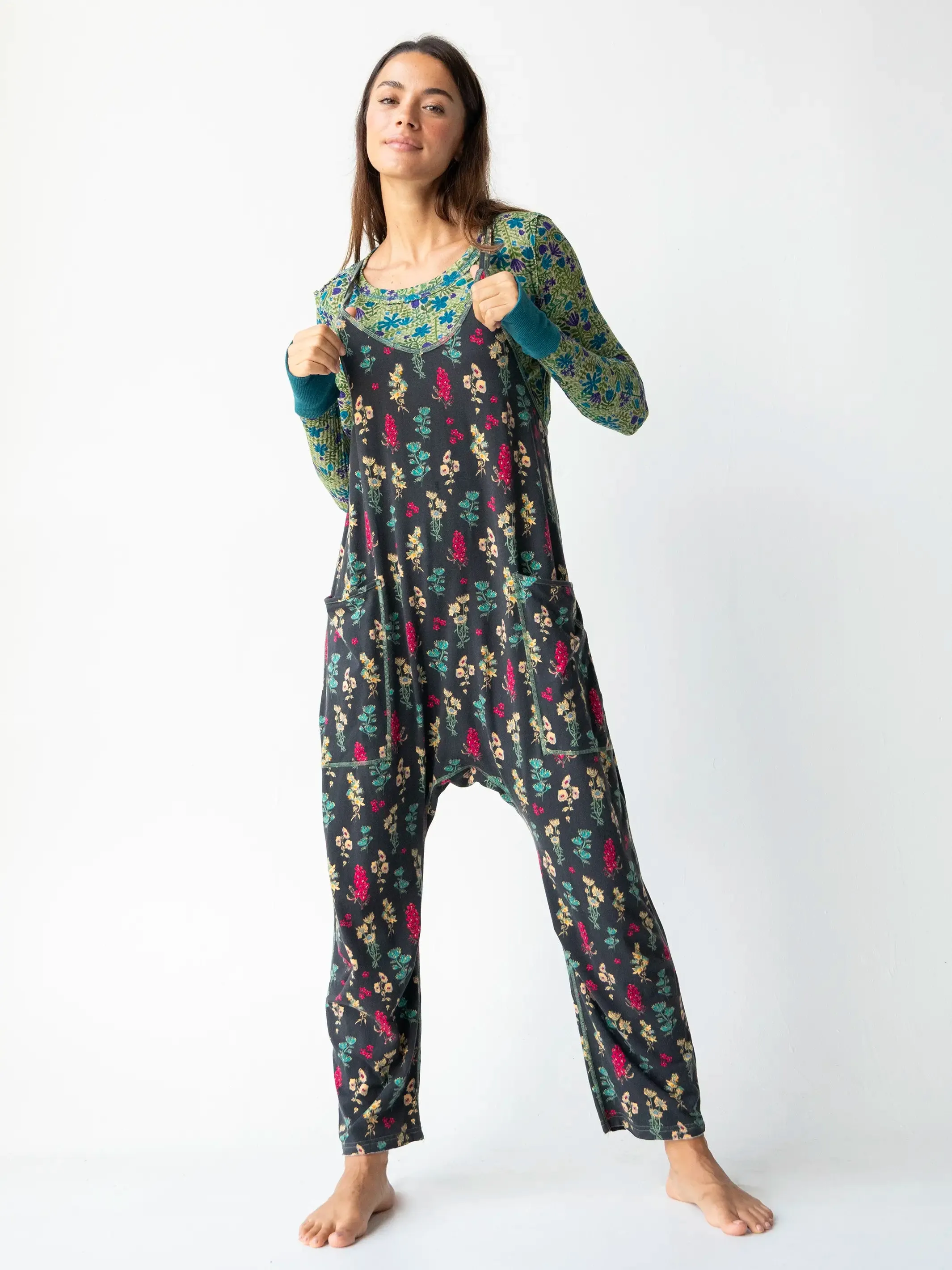 Lucy Jumpsuit - Charcoal Pink Bouquets