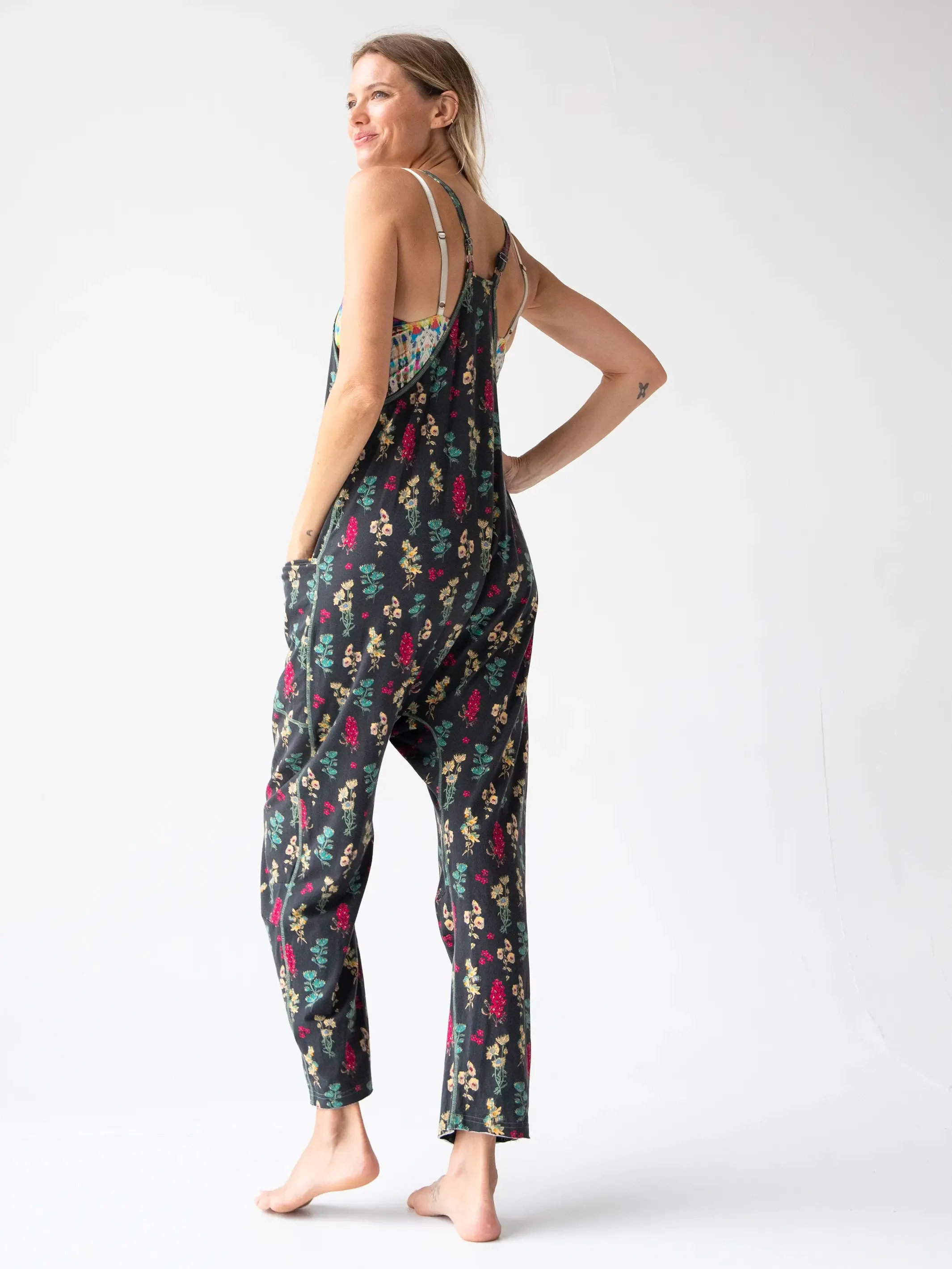 Lucy Jumpsuit - Charcoal Pink Bouquets