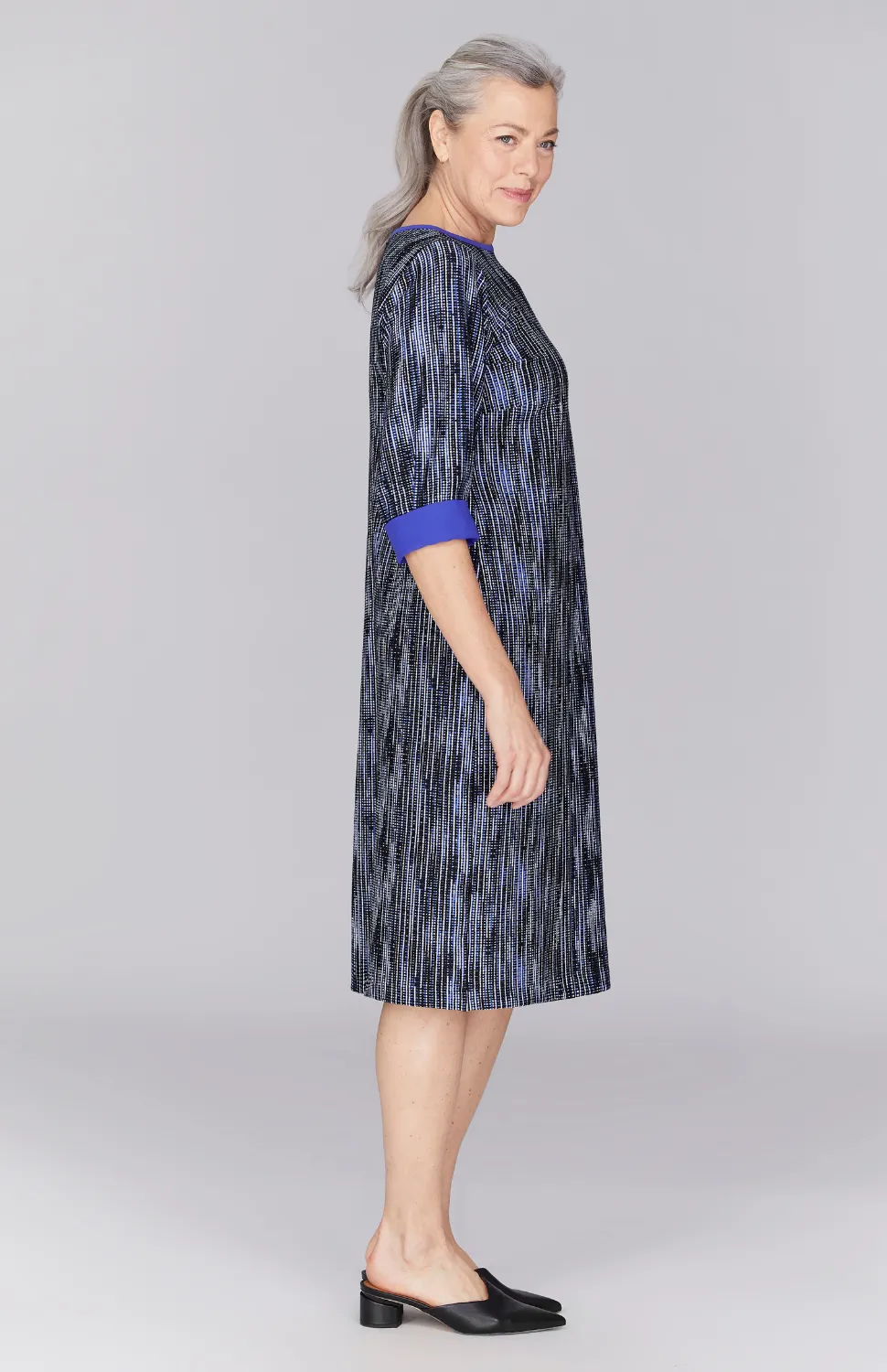 Lurex Knit Tweed Shift Dress w/ Contrast Trim