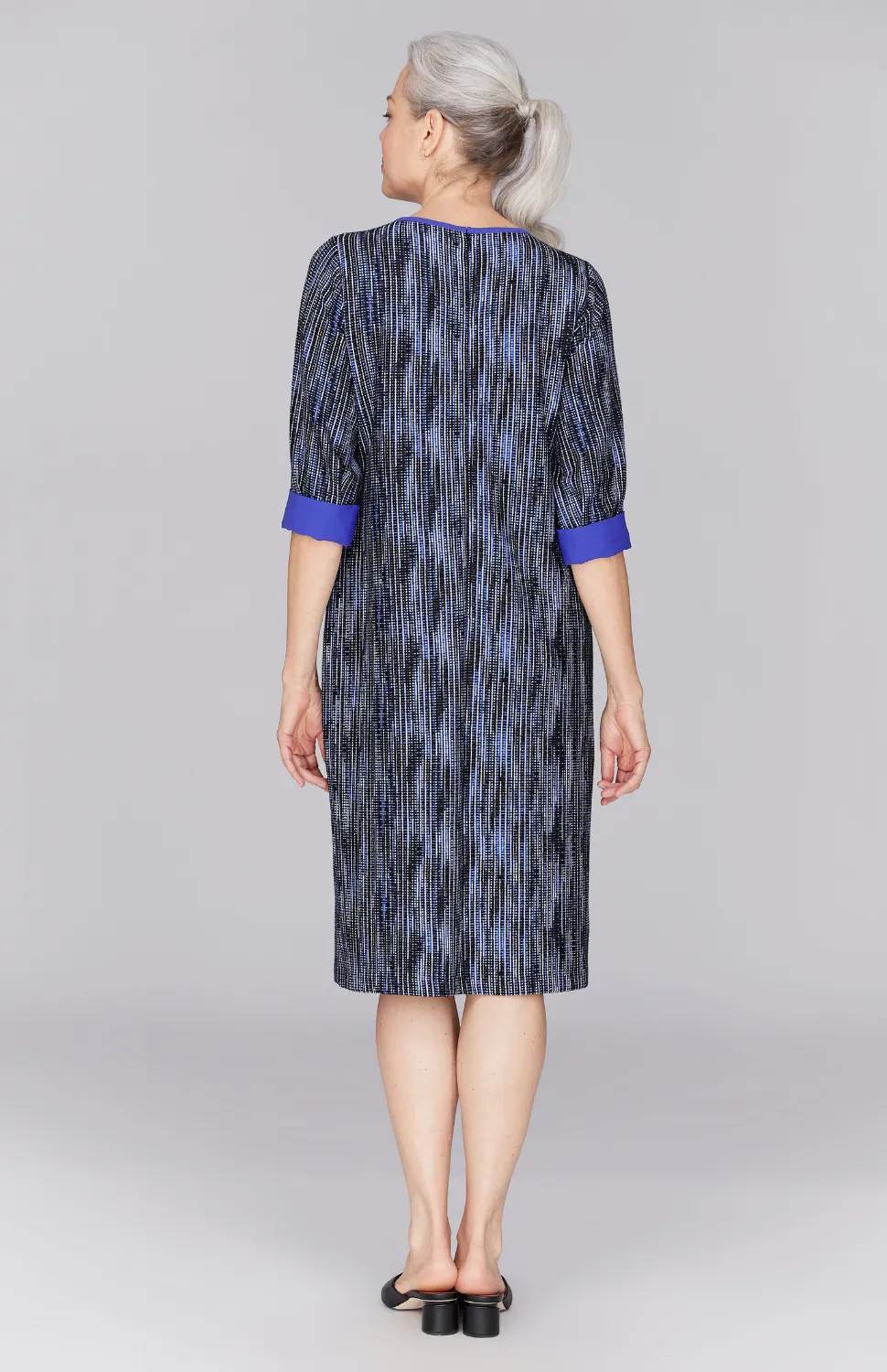 Lurex Knit Tweed Shift Dress w/ Contrast Trim