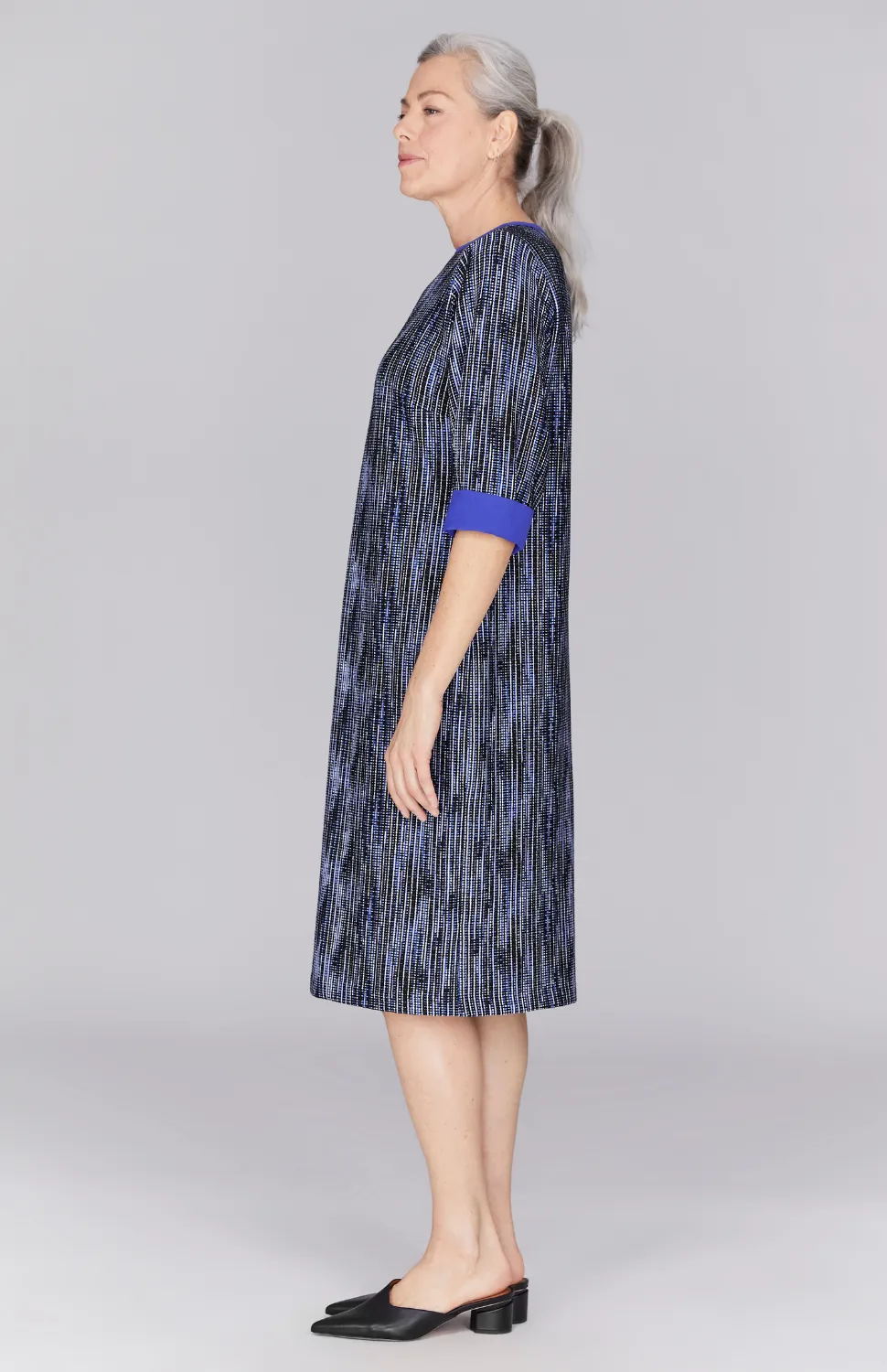 Lurex Knit Tweed Shift Dress w/ Contrast Trim