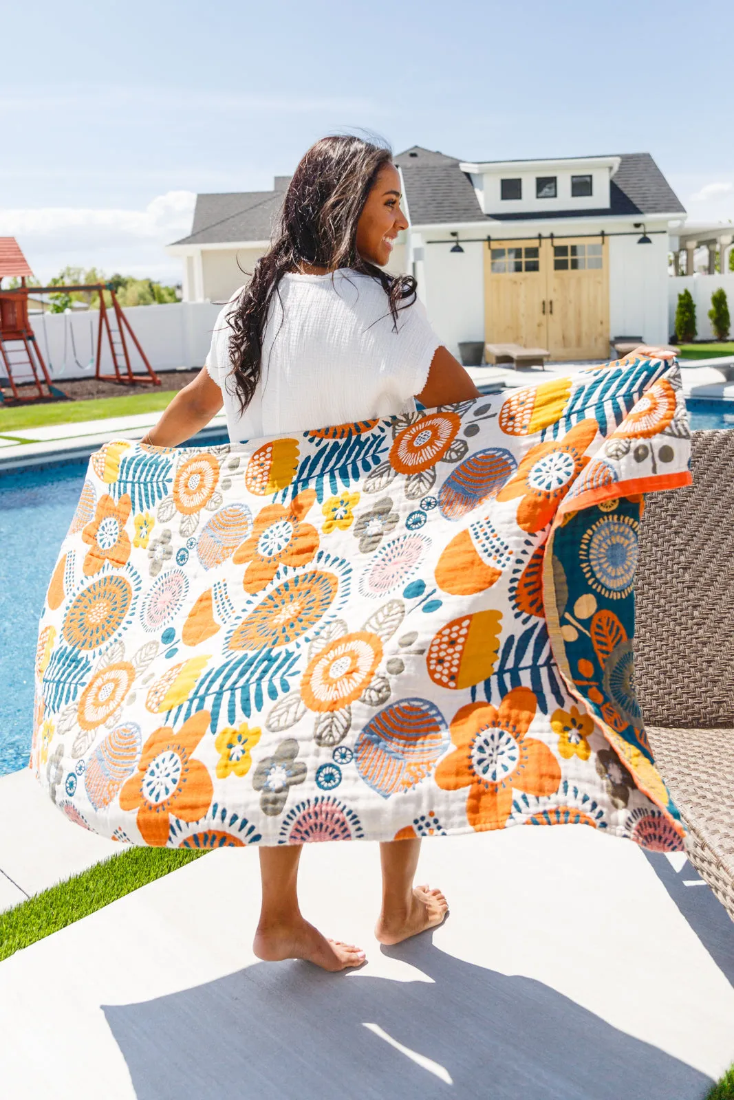 Luxury Beach Towel in Bright Retro Floral