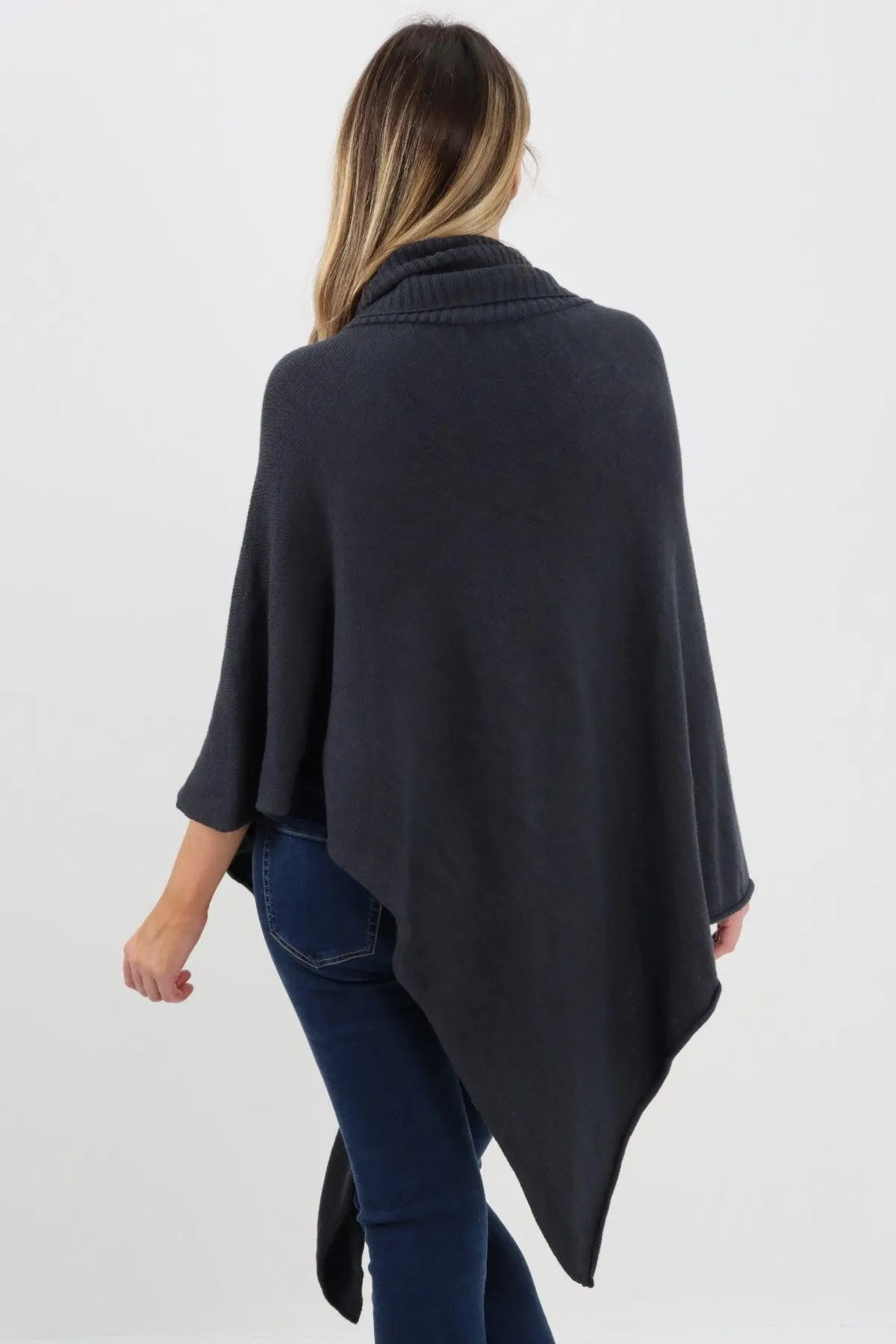 Made In Italy Star Ribbed Cowl Neck Poncho Top