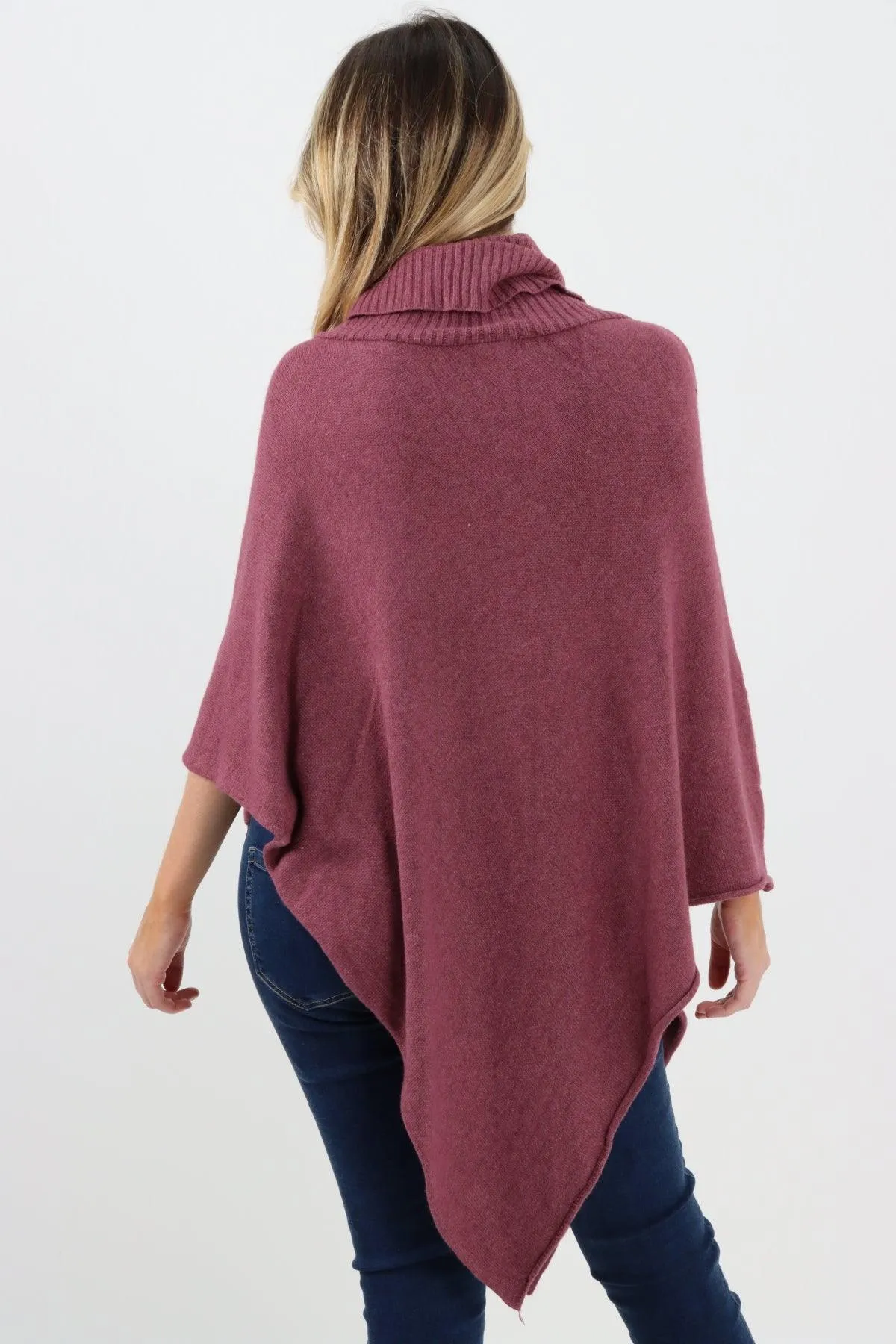 Made In Italy Star Ribbed Cowl Neck Poncho Top