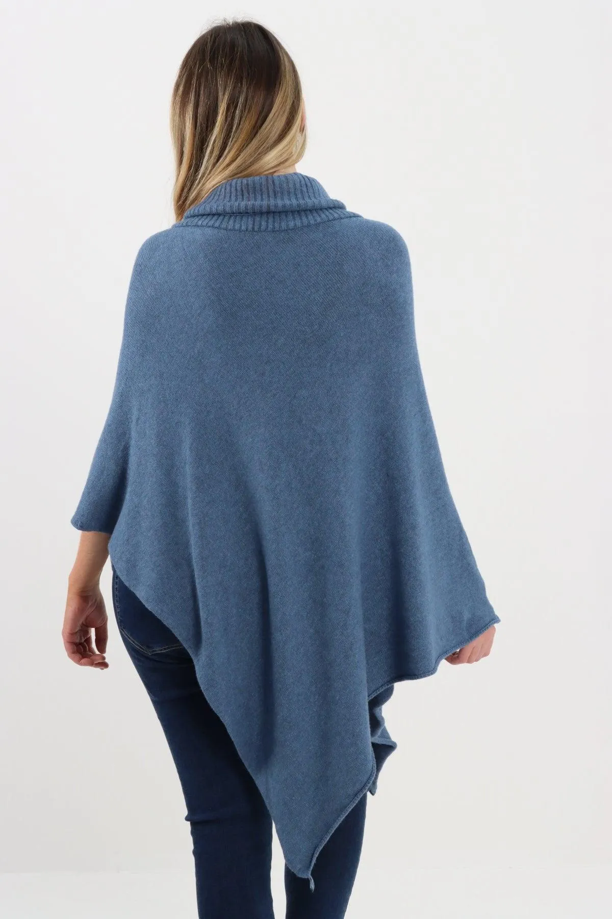 Made In Italy Star Ribbed Cowl Neck Poncho Top