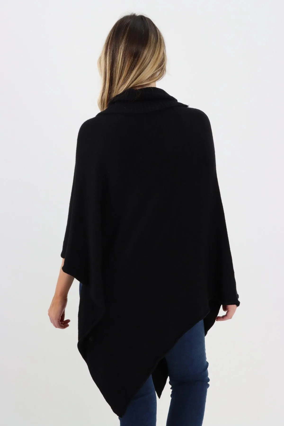 Made In Italy Star Ribbed Cowl Neck Poncho Top