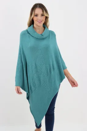 Made In Italy Star Ribbed Cowl Neck Poncho Top