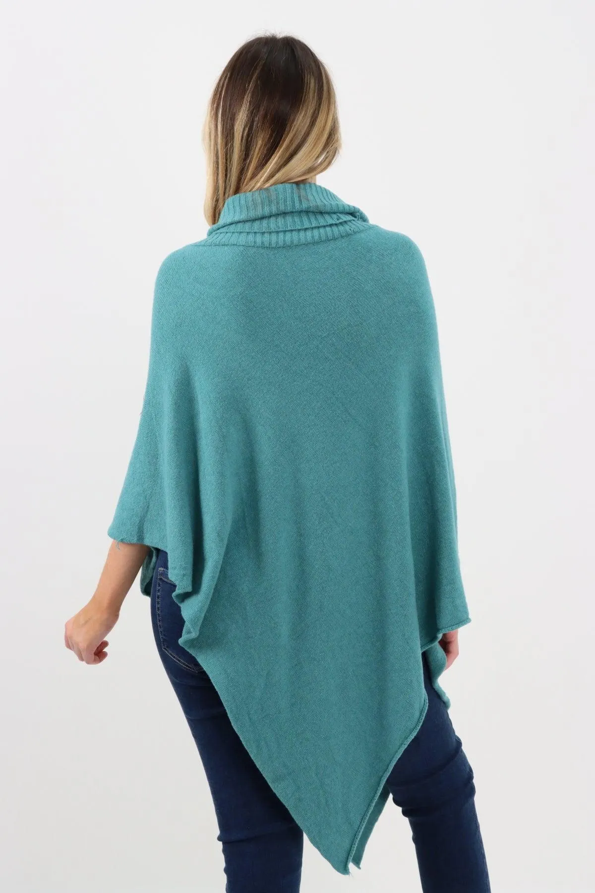 Made In Italy Star Ribbed Cowl Neck Poncho Top