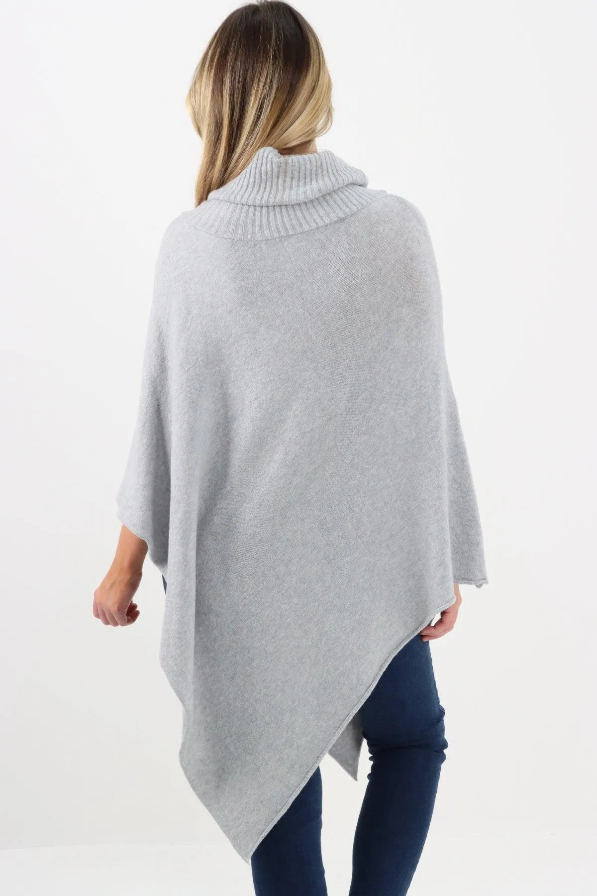 Made In Italy Star Ribbed Cowl Neck Poncho Top