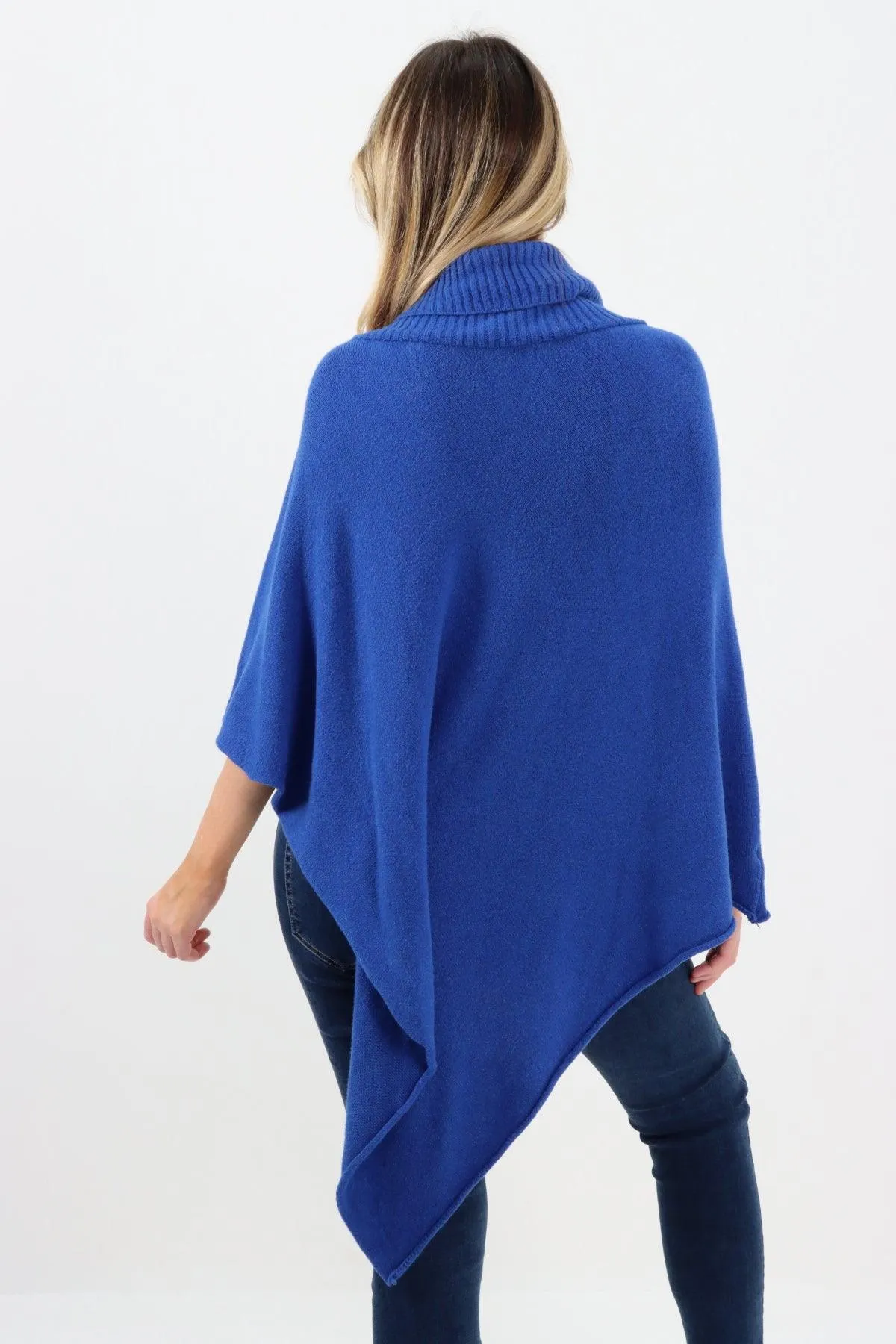 Made In Italy Star Ribbed Cowl Neck Poncho Top