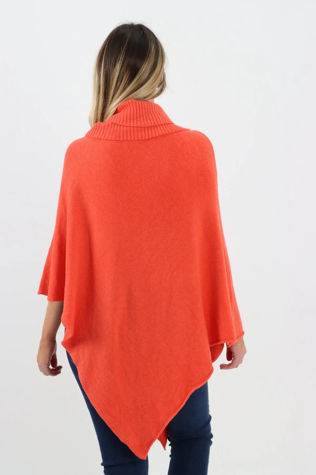 Made In Italy Star Ribbed Cowl Neck Poncho Top