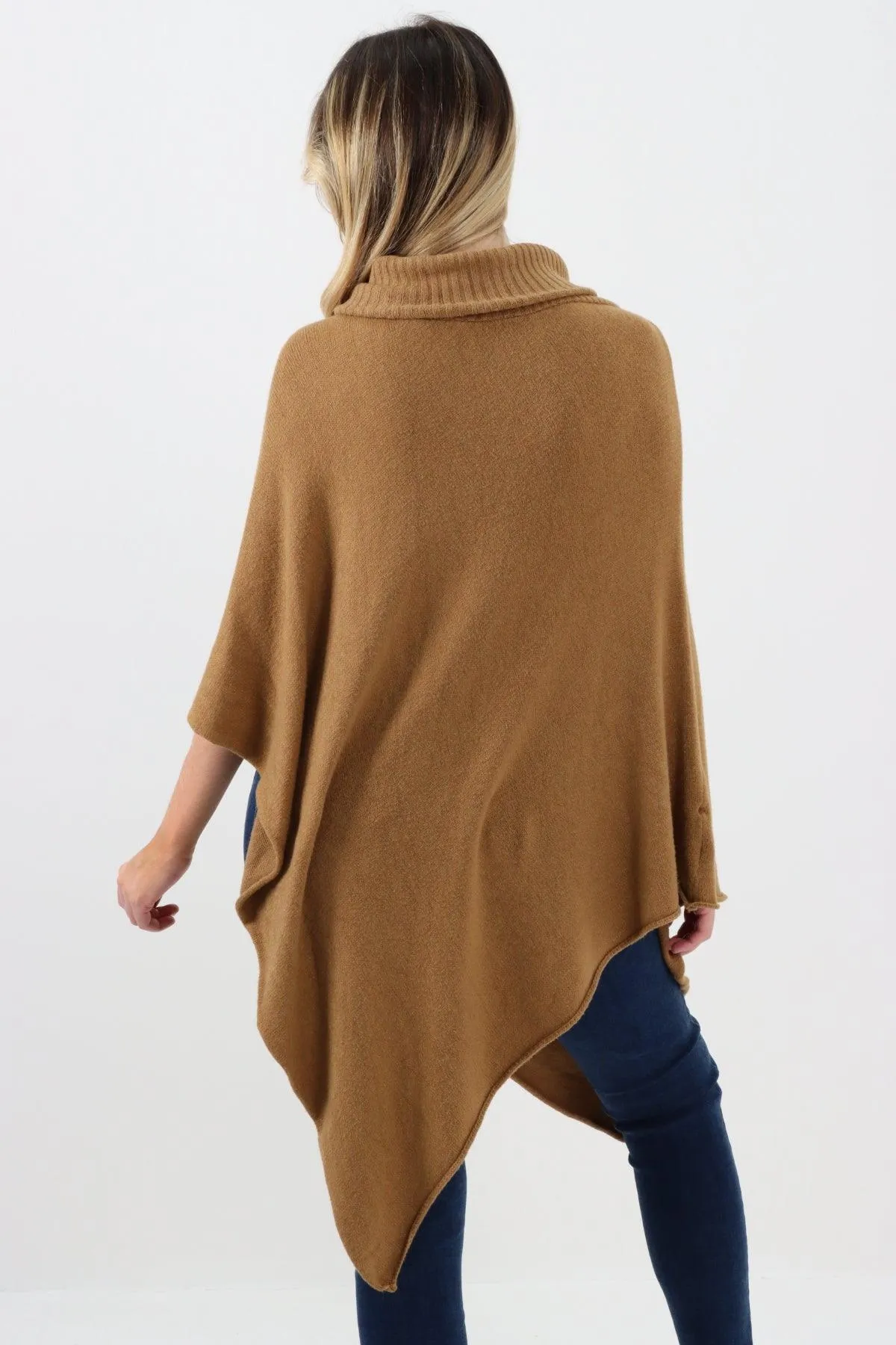 Made In Italy Star Ribbed Cowl Neck Poncho Top