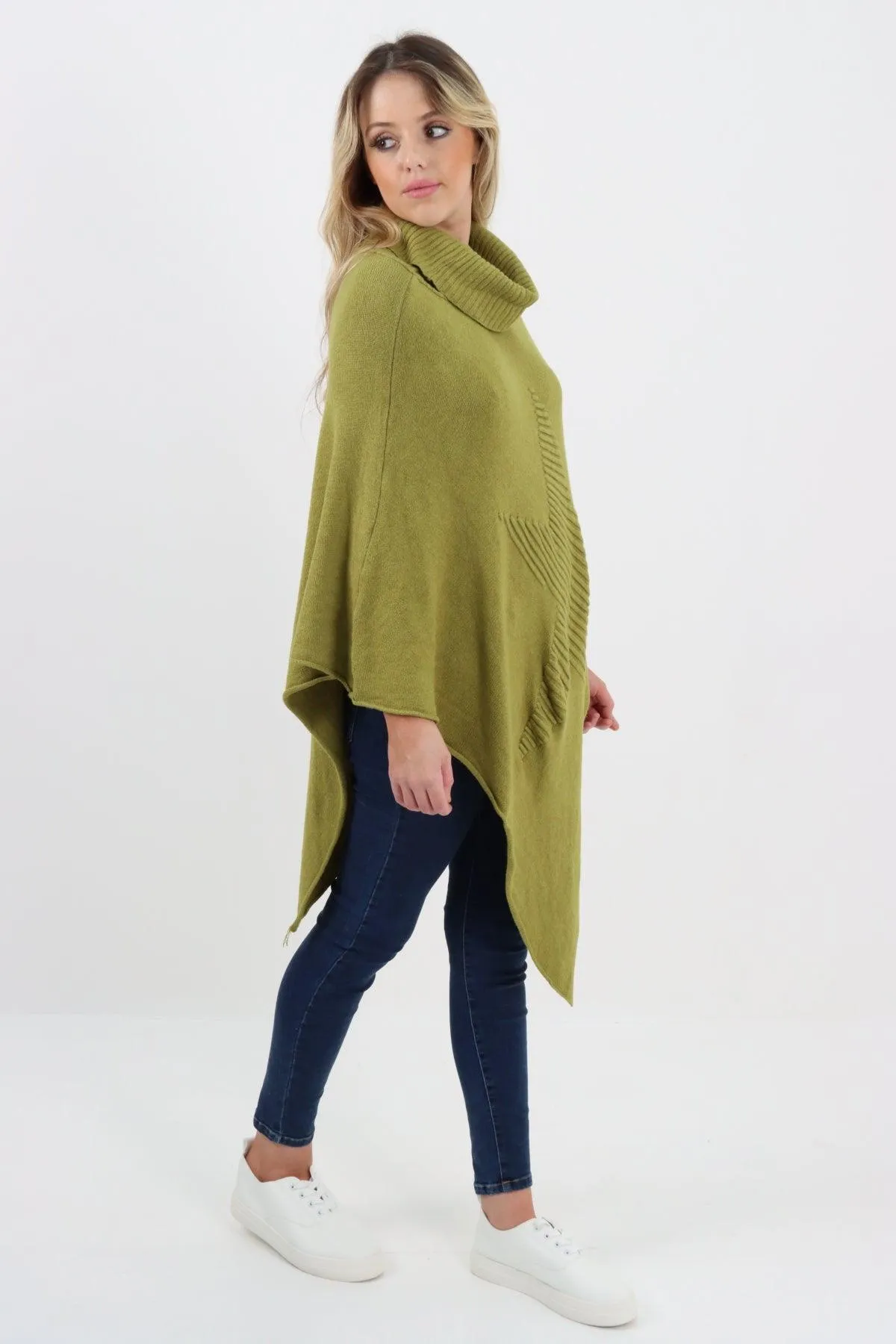 Made In Italy Star Ribbed Cowl Neck Poncho Top