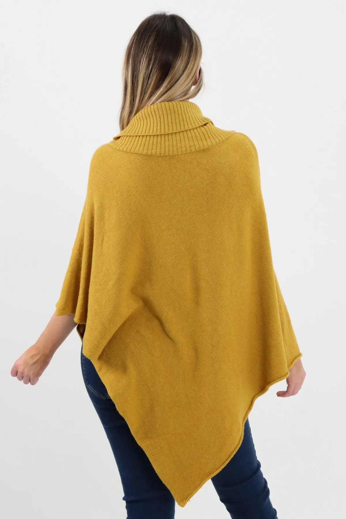 Made In Italy Star Ribbed Cowl Neck Poncho Top