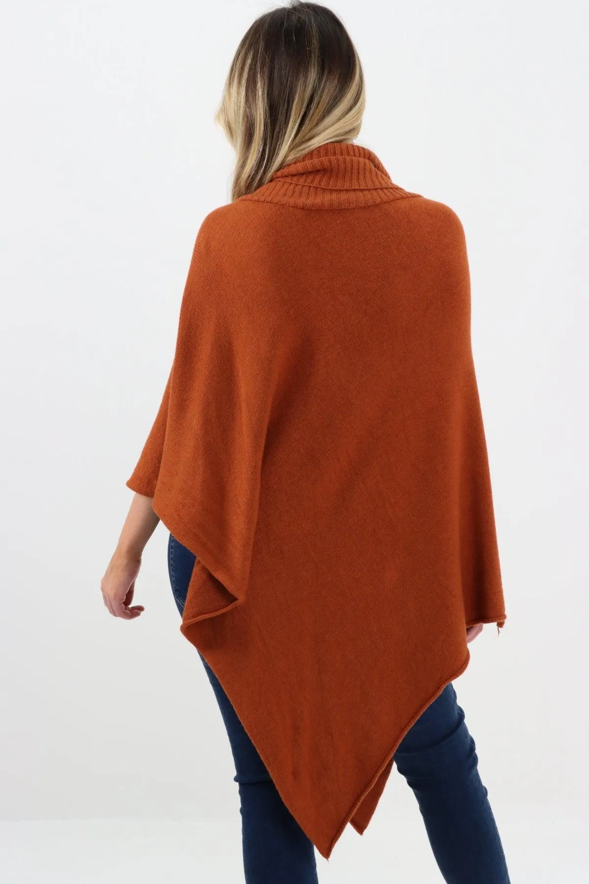 Made In Italy Star Ribbed Cowl Neck Poncho Top