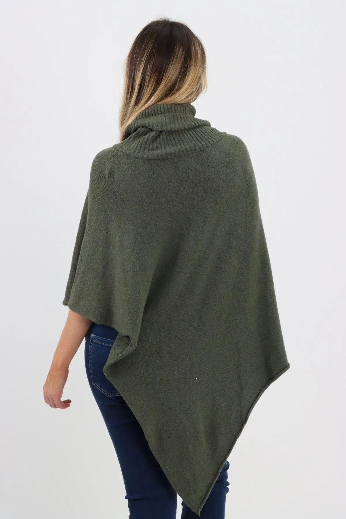 Made In Italy Star Ribbed Cowl Neck Poncho Top