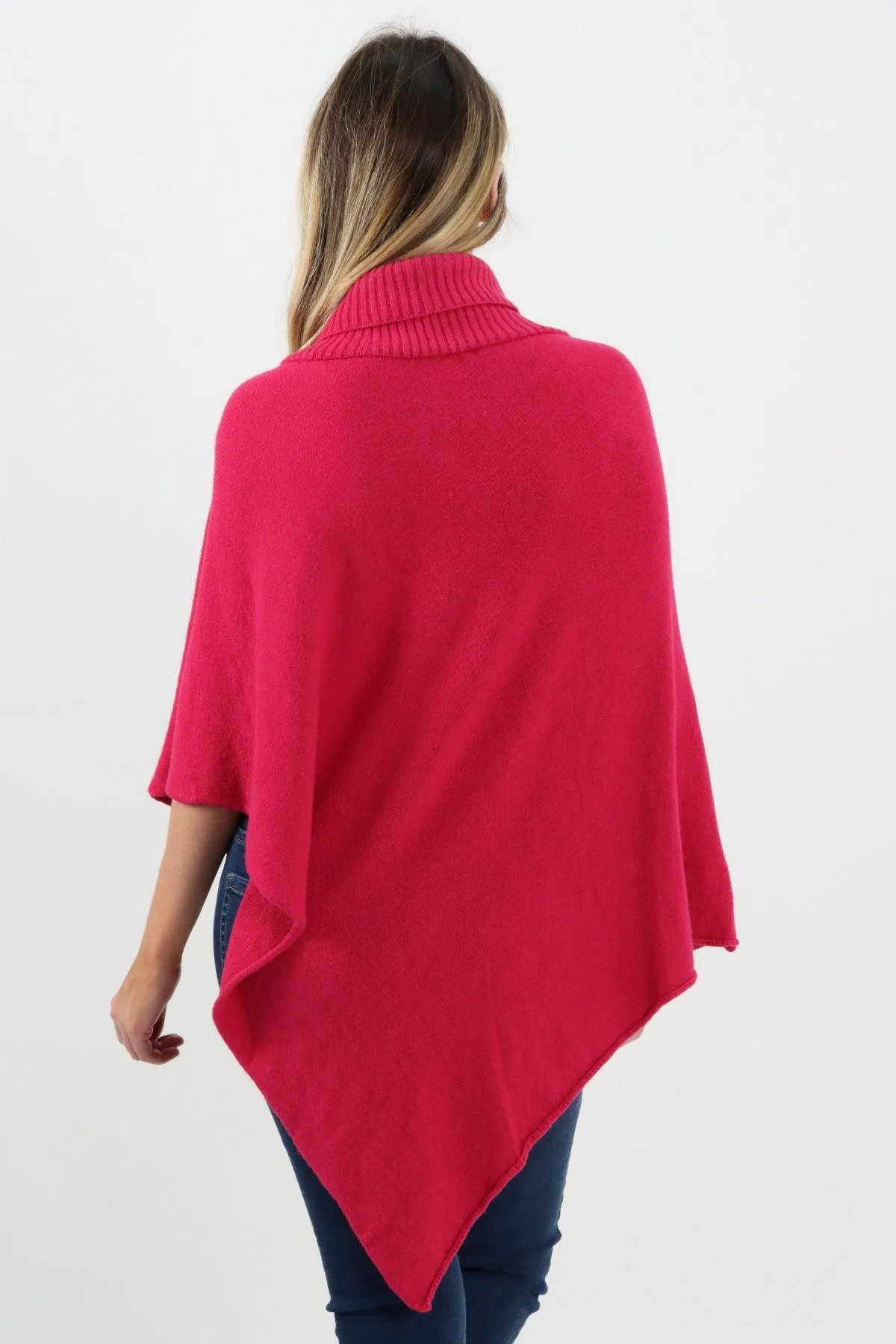 Made In Italy Star Ribbed Cowl Neck Poncho Top