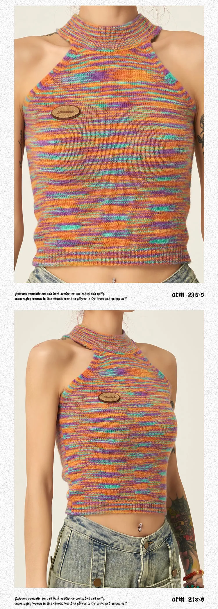 Mallory Turtleneck Halter Knitted Sleeveless Cropped Top