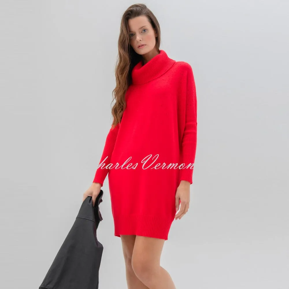 Marble Cowl Neck Dress With Rhinestone Detail - Style 7558-109 (Red)