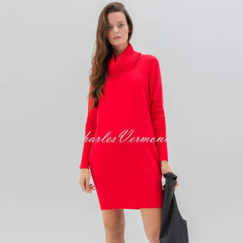 Marble Cowl Neck Dress With Rhinestone Detail - Style 7558-109 (Red)