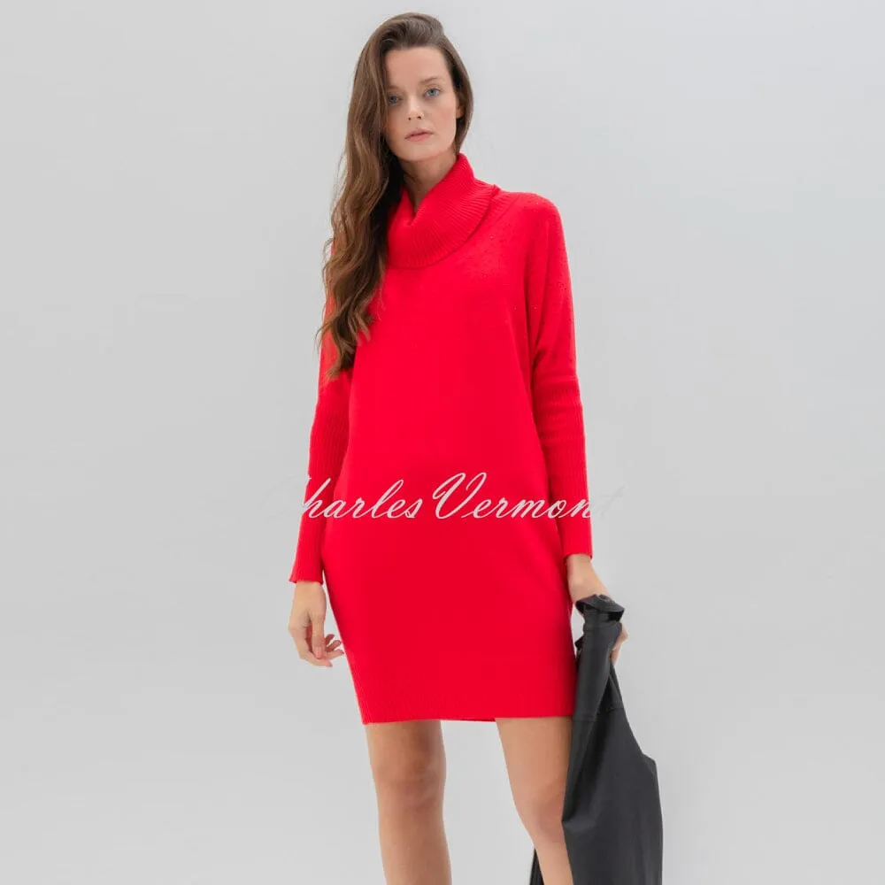 Marble Cowl Neck Dress With Rhinestone Detail - Style 7558-109 (Red)