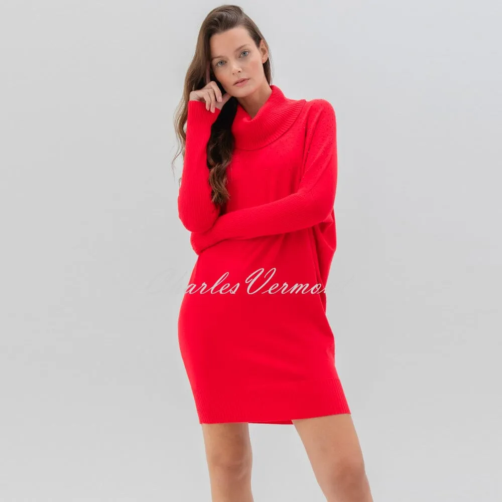 Marble Cowl Neck Dress With Rhinestone Detail - Style 7558-109 (Red)